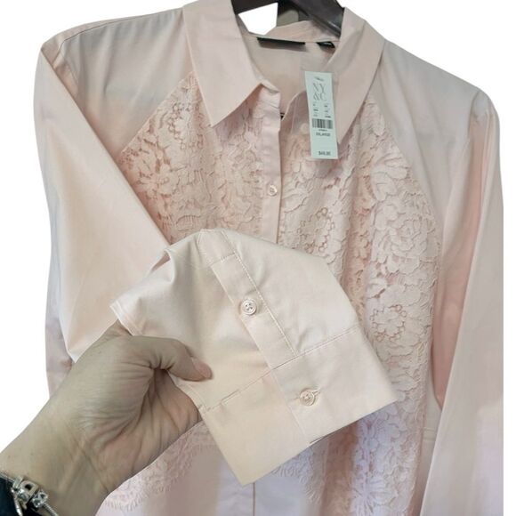 NY&CO 7th Avenue Lace Trim Button Down Blouse - Picture 4 of 6